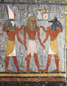Faraon mezi bohy Harsiesis a Anubis