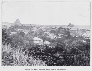 New Plymouth, Nový Zéland: Pohled z ptačí perspektivy, vystavování cukrových homolí a klášter (černobílá fotografie) od New Zealand Photographer