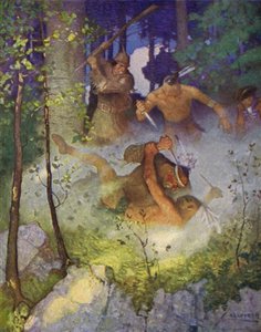 Ilustrace k Poslednímu Mohykánovi (barevné lito)