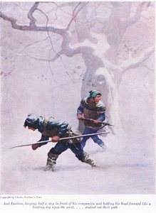 A Lawless držel půl kroku před svým společníkem a držel hlavu vpřed jako lovecký pes na vůni - studoval jeho cestu, 1916 od Newell Convers Wyeth