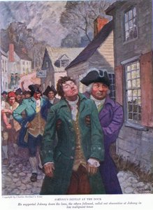 Johnnyho porážka v doku: Podpořil Johnnyho v uličce. Ostatní následovali a v nízkých zlomyslných tónech vyvolávali obscénnosti, 1928 od Newell Convers Wyeth
