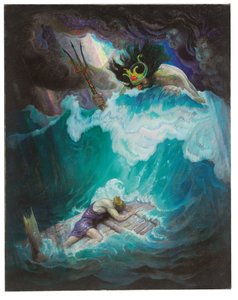 Odysseův vor (Neptun bojuje s Odysseem) od Newell Convers Wyeth