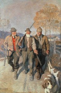 Tři lovci a psi (olej na plátně) od Newell Convers Wyeth