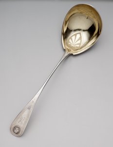 Naběračka na polévku, cca 1860 (stříbrná a zlacená mince) od Newell Harding and Co.