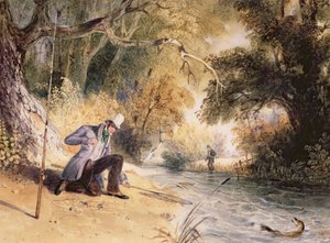 Pike Fishing, Landing a Jack, c.1839 (akvarel na papíře) od Newton Fielding