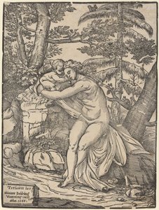 Venuše a Amor od Niccolò Boldrini after Titian