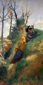 Pastorační scéna, Niccolo Cannicci (1846-1906), olej na plátně, 72x38 cm