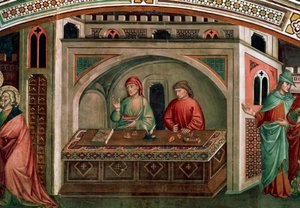 Povolání evangelisty svatého Matouše, scéna z Příběhů svatého Matouše, asi 1390, Niccolo 