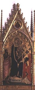 Madonna a dítě se svatými (tempera na panelu)