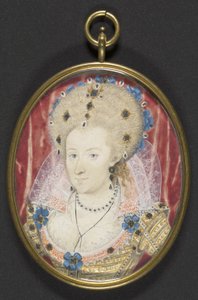 Anna Dánská, cca 1600 (kvaš na pergamenu položený na kartě) od Nicholas (studio of) Hilliard