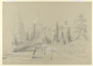 Taj Mahal, Agra, 24. ledna 1870 (tužka s bílým zvýrazněním na papíře)