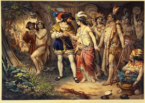 Mayský náčelník Zingari představuje svou sestruHernanu Cortesovi... od Nicholas Eustache (after) Maurin