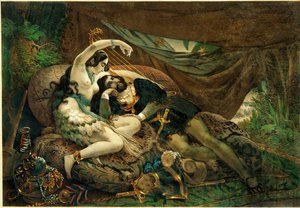 Mexičanka Alaida, sestra aztéckého náčelníka Zingariho, s Cortésem v jeho stanu... od Nicholas Eustache (after) Maurin
