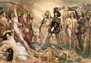 Dobytí Mexika: Hernando Cortes ničí svou flotilu u Vera Cruz, 1519 od Nicholas Eustache Maurin