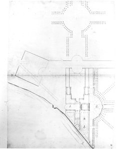 Plán místa schématu I, Hampton Court, 1689 (pero a inkoust a tužka na papíře) od Nicholas Hawksmoor