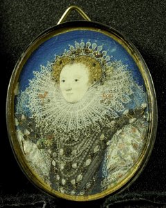 Alžběta I. královna Anglie, cca 1600 (pergamen, stříbro a sklo) od Nicholas Hilliard