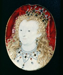 Miniatura královny Alžběty I. (wc na pergamenu na hrací kartě) od Nicholas Hilliard