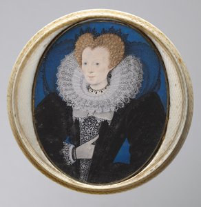Portrét ženy, cca 1590 (akvarel na pergamenu v původním soustruženém pouzdře ze slonoviny) od Nicholas Hilliard