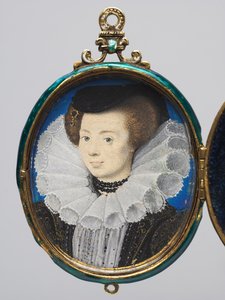 Portrét ženy, cca 1593 (akvarel na pergamenu ve zlatém a smaltovaném rámu medailonu) od Nicholas Hilliard
