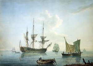 "Fregata třetí třídy (70 děl), rybářský člun a další lodě u jižního pobřeží Anglie. od Nicholas Pocock