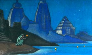 Plamen štěstí svítí na Ganze, 1947. od Nicholas Roerich