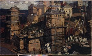Budování města. (Budování města). (pro venkovskou komunitu na Ukrajině). Obraz Nicholas Roerich (1874-1947), olej na plátně od Nicholas Roerich