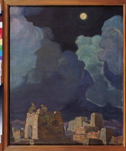 Macheski (Bělorusko). Měsíční lidé. Dílo Nicholase Roericha (1874-1947), tempera a olej na kartonu od Nicholas Roerich