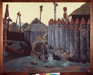 Pohanská mohyla. (Středověk, Ukrajina). Dílo Nicolase (Nicholase) Roericha (1874-1947), tempera na kartonu od Nicholas Roerich