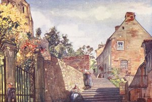Přístup k opatství, Mont St Michel (barevná litografie) od Nico Jungmann