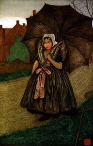 Holandská dívka v dešti (pastel na papíře)