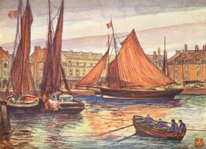 Nábřeží, Dieppe (barevná litografie) od Nico Jungmann