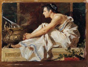 Studie pro geografii, Nicolo Barabino (1832-1891), olej na panelu