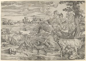 Krajina s dojičkou vpravo a chlapcem vlevo, ca. 1535-40., ca. 1535-40.