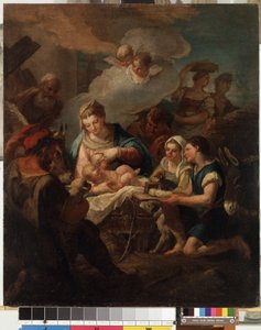 ""Klanění Ježíška"" (Klanění Ježíška) Obraz Nicoly Grassi (1682-1748) Mikalojus Konstantinas Ciurlionis Museum of Fine Arts z 18. století, Kaunas, Litva od Nicolò Grassi