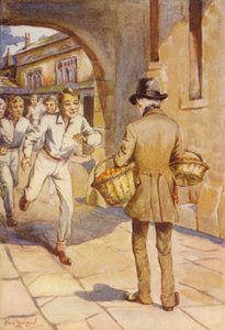 Na malého bledého muže (barva litho) se vrhli malí chlapci.
