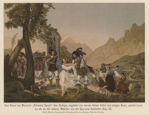 Scény z románu Alessandra Manzoniho I Promessi Sposi (barevná litografie) od Nicola Cianfanelli