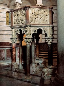 Mramorová kazatelna kostela, v baptisteriu v Pise 1260 (nízký reliéf)