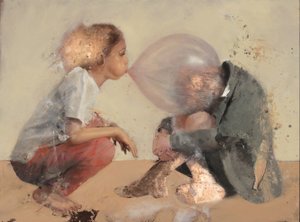 Krčící se děti - bublina 2, 2020 (olej na mědi) od Nicola Pucci