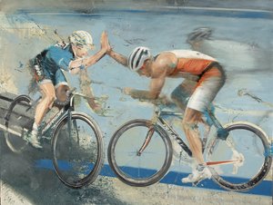 Cyklisté, 2021 (olej na plátně) od Nicola Pucci