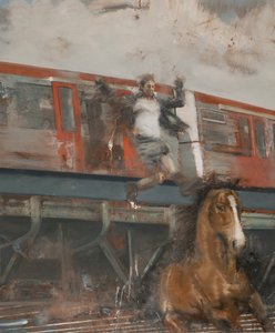 Skok z vlaku, 2017 (olej na plátně) od Nicola Pucci