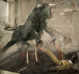 Toro židle a torero, 2017 (olej na plátně) od Nicola Pucci