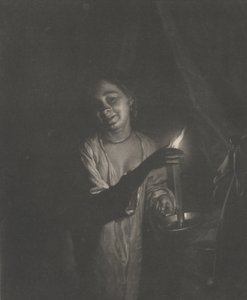 Mladá žena držící svíčku v ložnici, 1690-1715., 1690-1715. od Nicolaas Verkolje