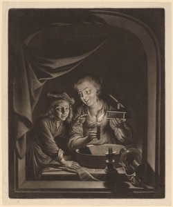 Pokojská s pastí na myši od Nicolaas Verkolje after Gerrit Dou