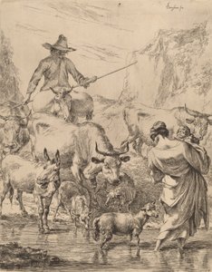 Stádo přes potok. od Nicolaes Berchem