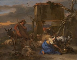 Pastorační scéna s pastýřkou dojící kozu, 166570.