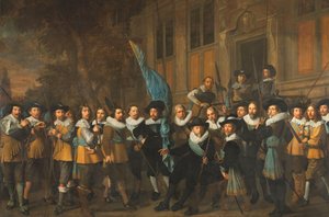 Důstojníci a další občanští gardisté IV. amsterodamského obvodu pod velením kapitána Jana Claesze van Vlooswijcka a poručíka Gerrita Huddeho od Nicolaes Eliasz Pickenoy