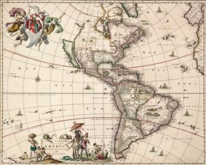 Mapa Ameriky, asi 1671 (kolorovaná rytina) od Nicolaes Jansz (1586 1652) Visscher