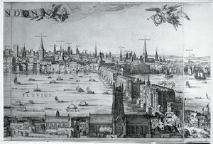Velká Británie, Anglie, Pohled na City of London s London Bridge od Nicolaes Jansz (1586 1652) Visscher