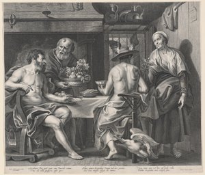 Jupiter a Merkur baví Filemon a Baucis od Nicolaes Lauwers, after Jacob Jordaens