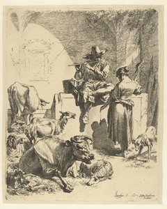 Hra na flétnu Shepherd and Spinner od Nicolaes Pietersz Berchem